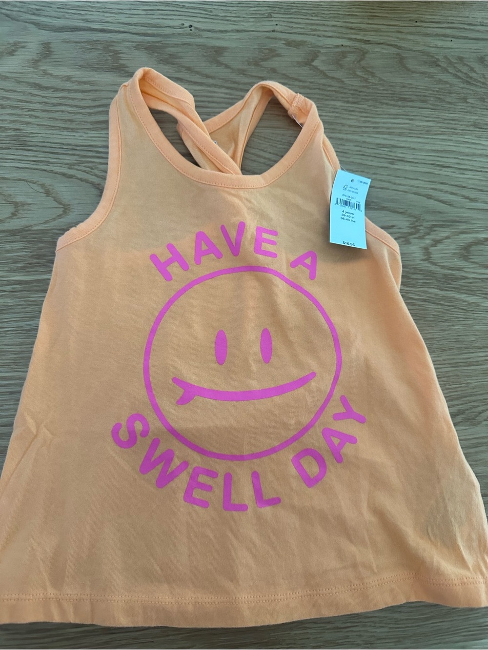GAP Peach Tank Top with Pink Smiley Graphic